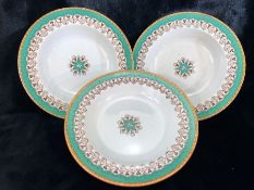 Three hand painted cabinet plates one incised with Edge Malkin & Co, also mark for TRENT