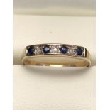 9ct Gold four Sapphire and three stone Diamond ring (size 'M')