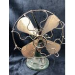 Industrial Vintage fan on Heavy Green metal base with gold blades (needs re-wiring) approx 32cm