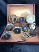 Collection of ten fly fishing reels to include Hardy, Milwards, Young, Arthur Allan etc