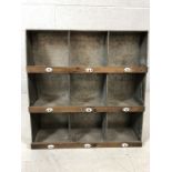 Aluminium set of nine pigeon holes/ storage rack with ceramic disks numbers applied