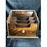 Large size Arts & Crafts three compartment Oak desk organiser approx 35cm tall