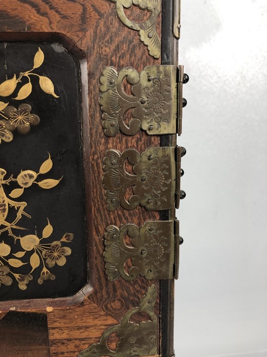 A Japanese Teisho period (1912-26) lacquered and specimen wood table cabinet, the interior with - Image 4 of 17