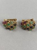 14K Earrings measuring approx:17.5mm x 13mm basket work set with 6 Emeralds, 4 Sapphires and 2