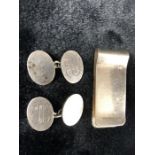 Pair of Birmingham Hallmarked Silver Cufflinks and a Silver Money Clip (approx 30g)