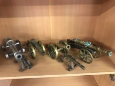 Collection of six brass and metal ornamental canons