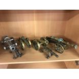 Collection of six brass and metal ornamental canons