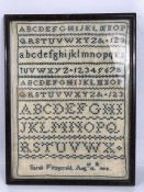 Framed 19th Century Sampler by Sarah Fitzgerald dated August 12th 1852