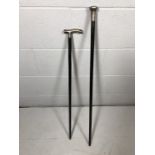 Two ebony silver-topped walking canes, hallmarked Birmingham and London, one dated 1894, the other