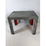 Galvanised riveted architectural table re purposed from a water tank