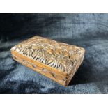 Carved oak wooden cigarette box (approx 20cm x 12cm)