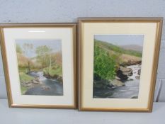 S Hannabus - pair of portrait pastels, framed and glazed, depicting a seaside scenes