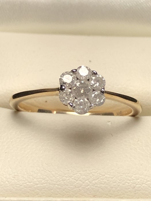 9ct Gold Daisy cluster Diamond ring with certificate stating est Carat weight 0.5 carat of seven - Image 6 of 8