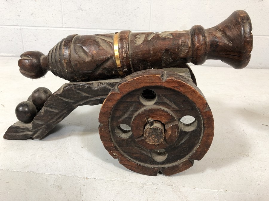 Two wooden carved and brass-bound cannons, the larger approx 52cm in length - Image 4 of 4