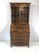 Mahogany bureau bookcase with writing desk decorated with inlay, width approx 87cm