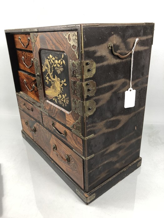 A Japanese Teisho period (1912-26) lacquered and specimen wood table cabinet, the interior with - Image 16 of 17