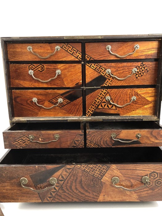 A Japanese Teisho period (1912-26) lacquered and specimen wood table cabinet, the interior with - Image 9 of 17