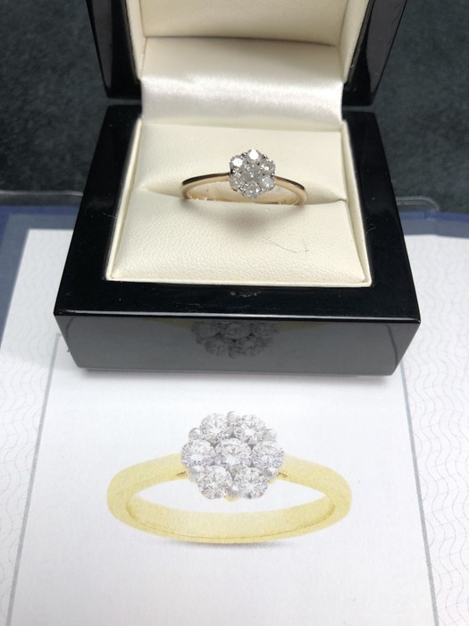 9ct Gold Daisy cluster Diamond ring with certificate stating est Carat weight 0.5 carat of seven - Image 5 of 8