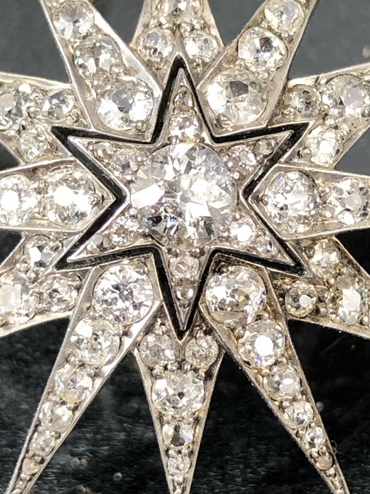 Late Victorian six-rayed Starburst Diamond Brooch, encrusted throughout with 97 various sized Old