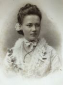 Late Victorian Photograph on Opaque Glass Panel of a young lady (unframed approx 30cm x 25cm)