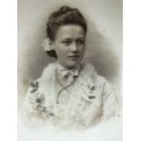 Late Victorian Photograph on Opaque Glass Panel of a young lady (unframed approx 30cm x 25cm)