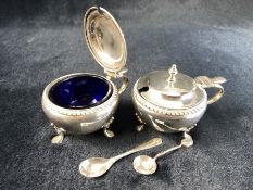Two Silver Hallmarked lidded salts with Blue glass liners by William Neale & Son (Silver approx