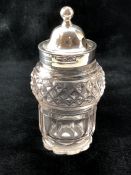 Silver lidded pot with cut glass body
