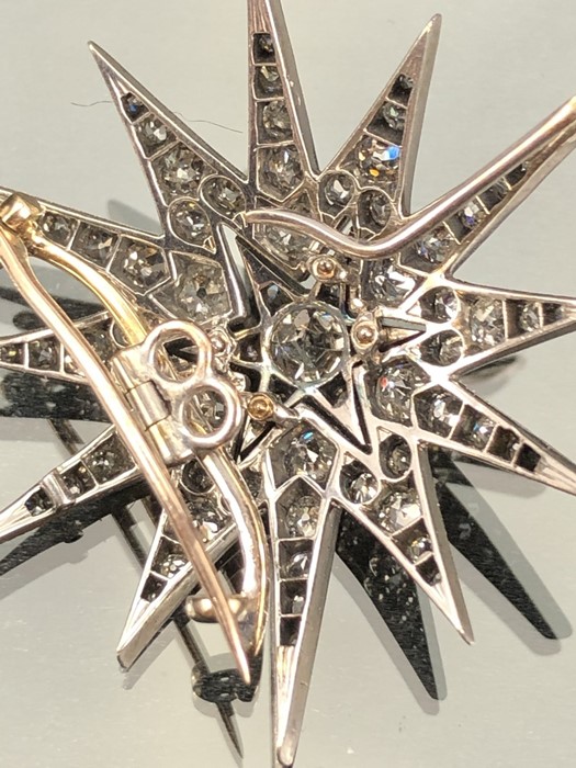 Late Victorian six-rayed Starburst Diamond Brooch, encrusted throughout with 97 various sized Old - Image 8 of 12