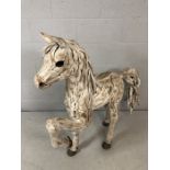 Carved wooden architectural Lime washed White garden Statue of a prancing Pony approx 103cm tall