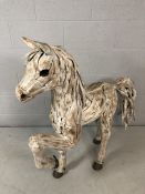 Carved wooden architectural Lime washed White garden Statue of a prancing Pony approx 103cm tall