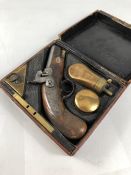 Derringer Style English Percussion pocket pistol in Leather case (with Key) signed "RICHARDSON" to