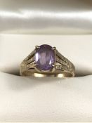 9ct Gold 375 hallmarked Gold ring set with single Amethyst