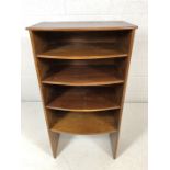 Four tier stained wooden bookcase with curved-fronted shelves. Height approx 107cm, width approx