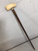 Walking cane with a silver collar and Whale tooth style handle
