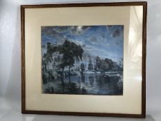 William Thomas Wood (1877 - 1958) Moonlight River Landscape Watercolour painting signed & Dated 1932