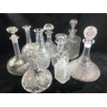 Collection of glass decanters of various styles and ages