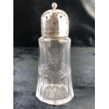Glass sugar shaker with EPNS top possibly Edwardian