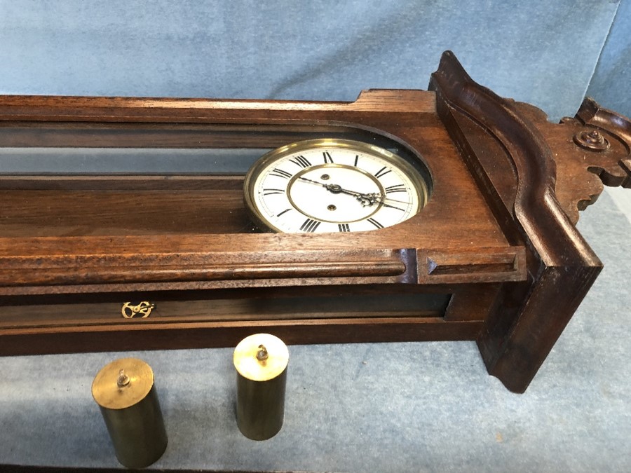 A mahogany-cased Vienna regulator wall clock, height 122cm approx with weights and pendulum - Image 7 of 7