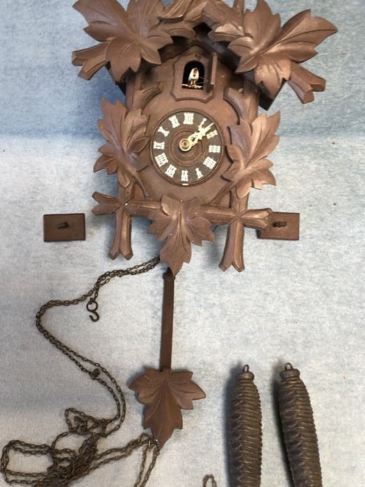 Carved Wooden cuckoo clock with pendulum and weights A/F - Image 6 of 14