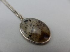 Victorian Sterling Silver Leopard Spots Agate Pendant 45mm x 29.1mm across, and hung from a 20”