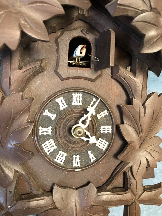 Carved Wooden cuckoo clock with pendulum and weights A/F - Image 7 of 14