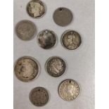 Collection of Silver coins to include George III Silver half Crown, American silver coin1866,