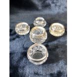Five assorted Glass salts with Silver hallmarked collars (A/F)