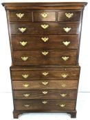 A good late 18th c. Mahogany Chest on Chest, the upper portion with three long and two short drawers