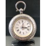 Victorian Hallmarked Silver ladies pocket watch, Birmingham by Max Steyerman, enamel dial