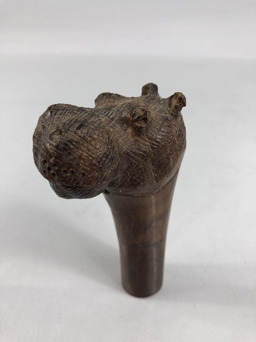 Two walking cane handles/ tops one decorative Brass and the other wooden carved Hippopotamus - Image 4 of 6