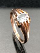 9ct Gold ring set with a cushion cut pale blue stone