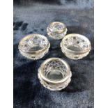 Two pairs of Silver rimmed Birmingham hallmarked glass Salts