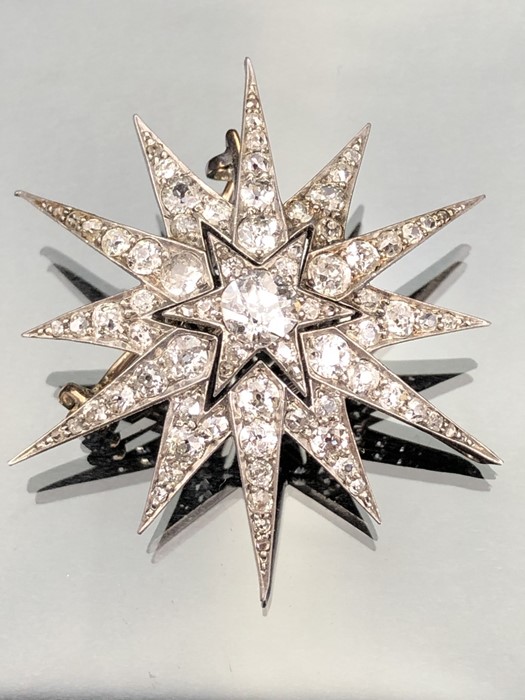 Late Victorian six-rayed Starburst Diamond Brooch, encrusted throughout with 97 various sized Old - Image 12 of 12