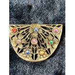 Filigree Gold Coloured brooch set with colourful stones